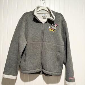 Vintage Disneyland Gray Fleece Mickey Minnie Mouse Sweatshirt Zip Up Size Large